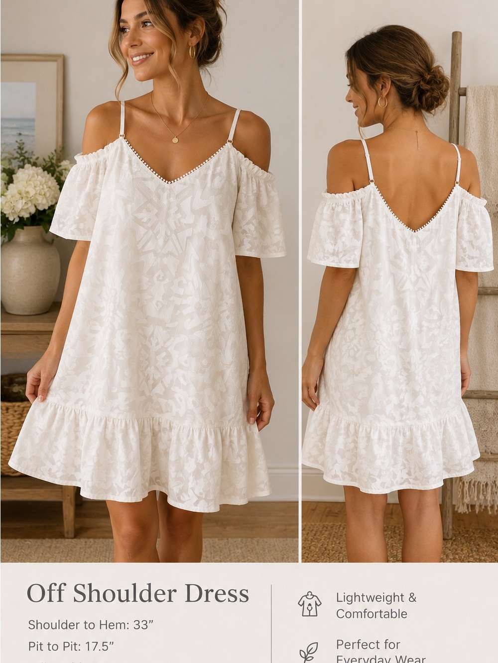 Parker White Off-Shoulder Midi Dress with Ruffle Hem
